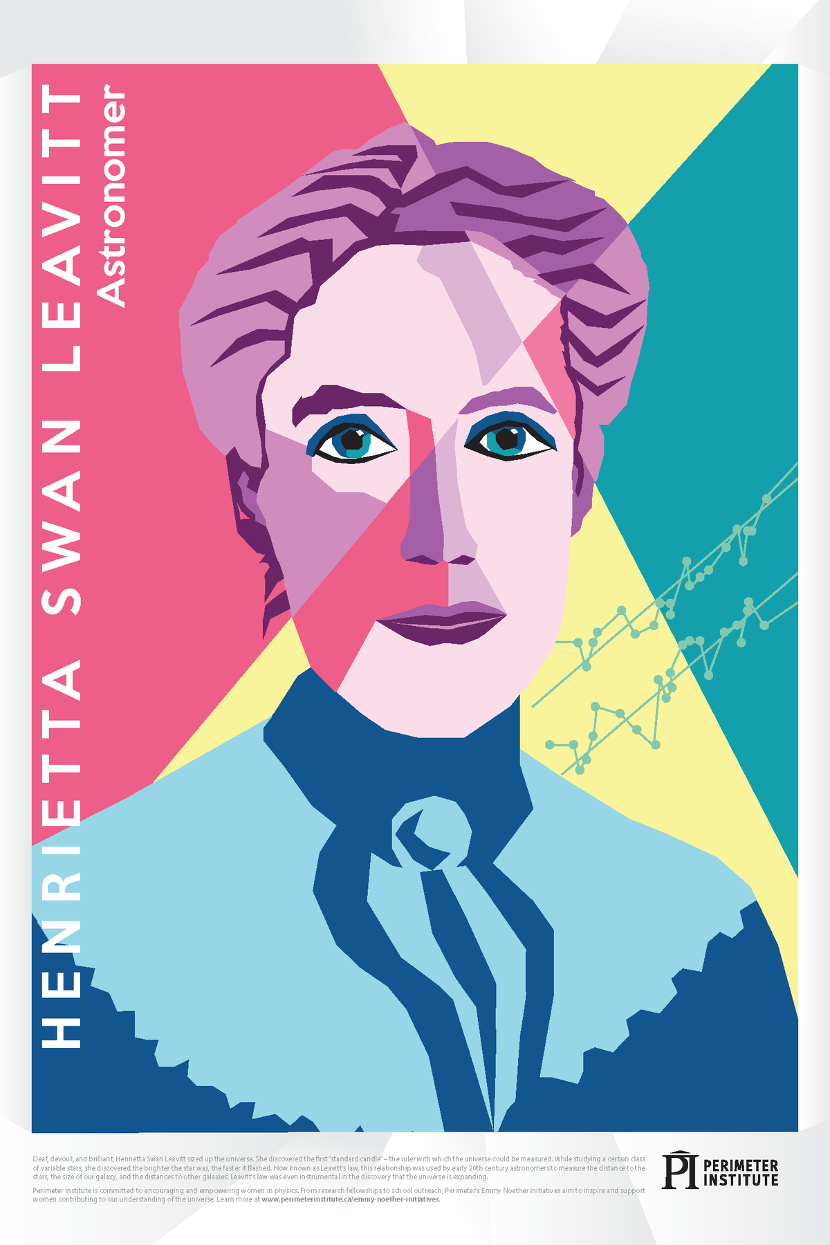 Colourful illustrated Forces of Nature poster depicting Henrietta Swan Leavitt