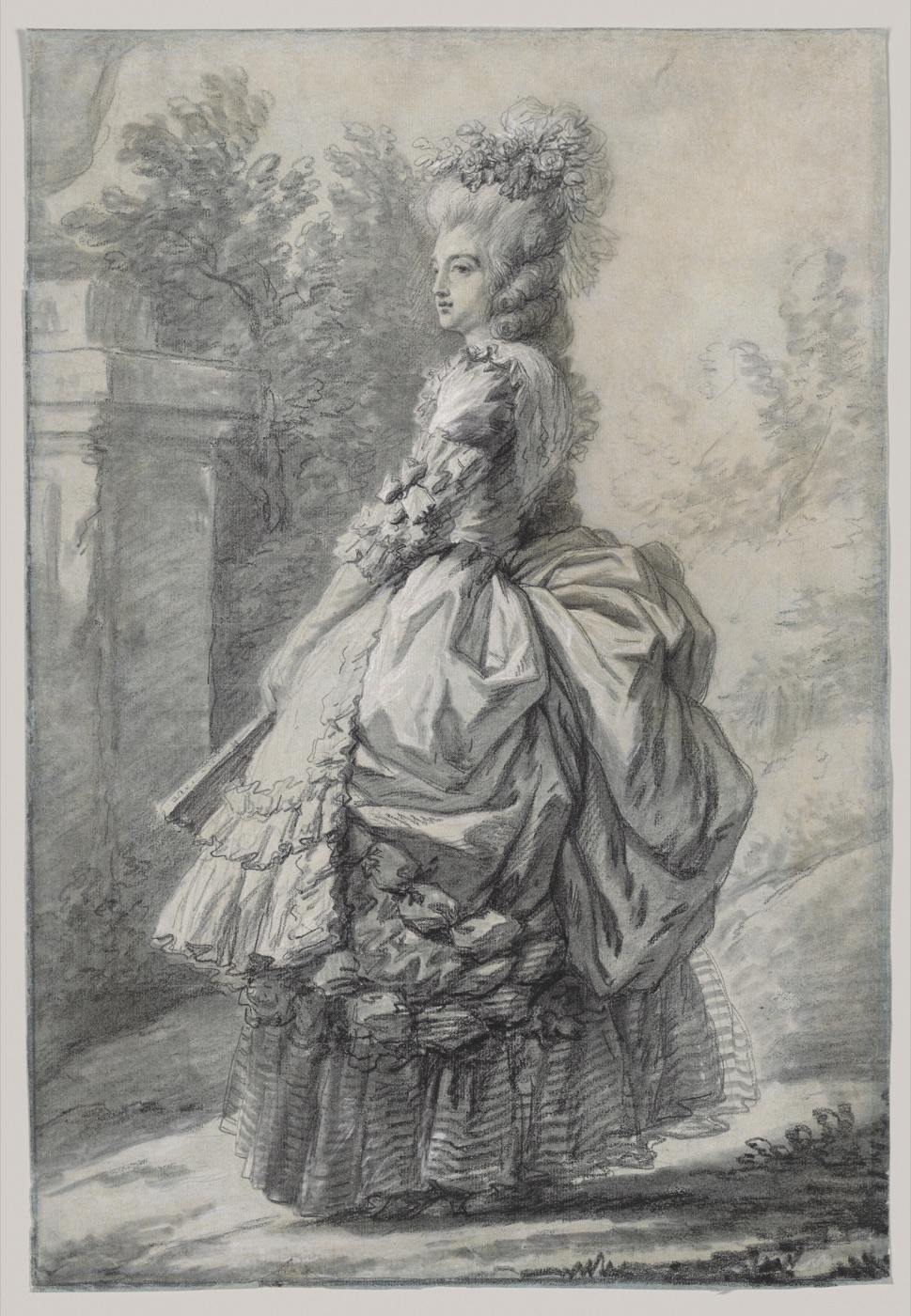 Chalk portrait of Marie Antoinette in a park by Élisabeth Vigée Le Brun